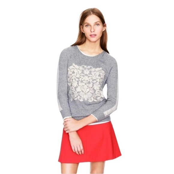 J Crew Sweater Cashmere Wool Embossed Floral Gray Medium - Picture 1 of 11